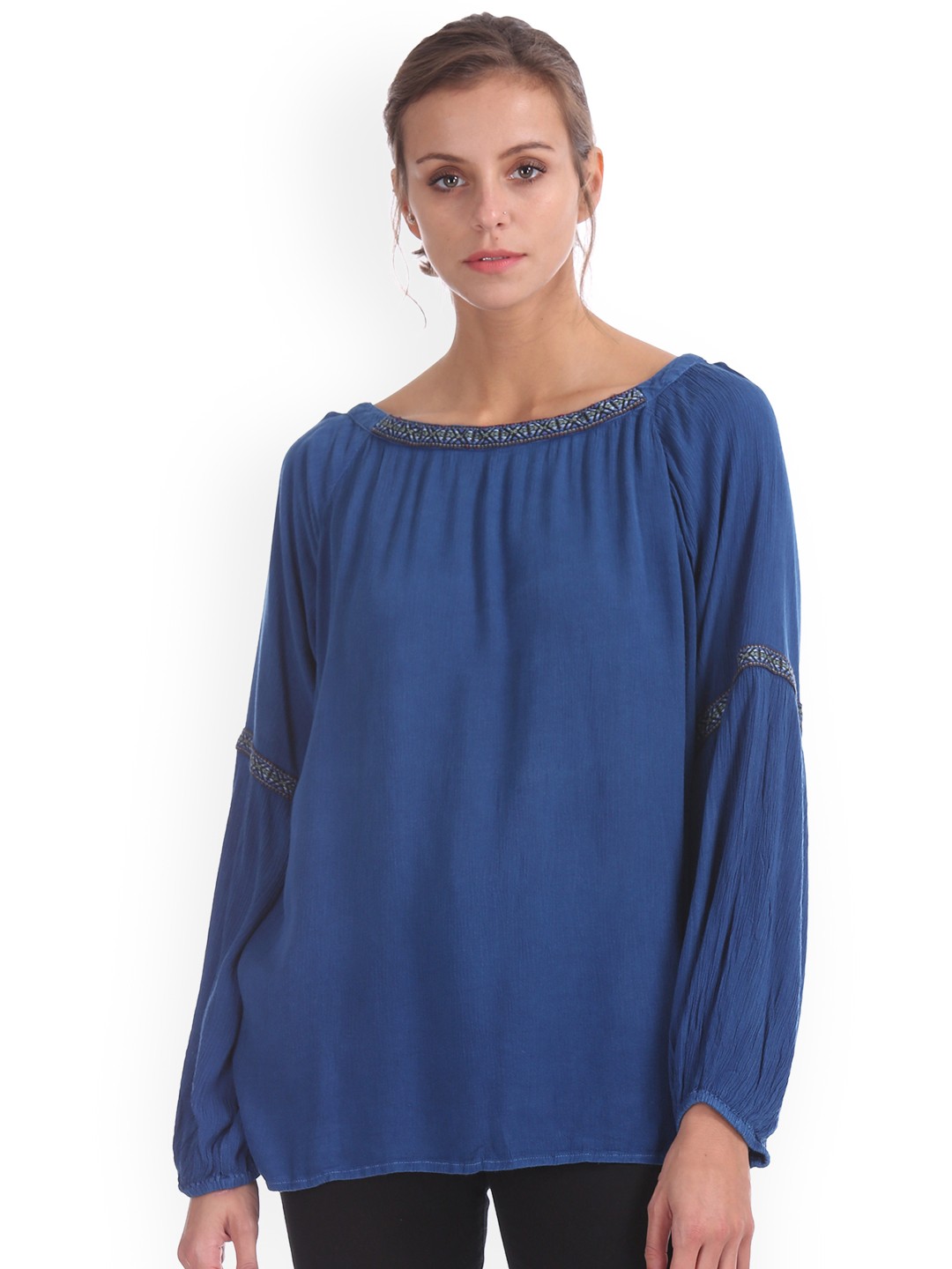 

Cherokee Women Blue Solid A-Line Top
