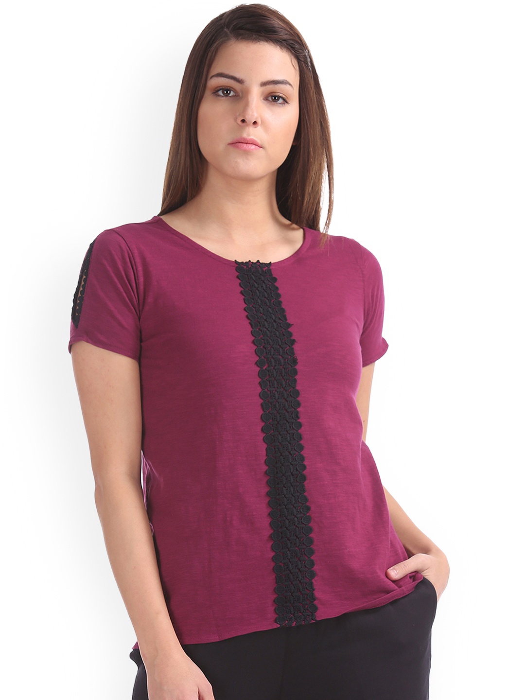 

Cherokee Women Purple Solid Pure Cotton Top