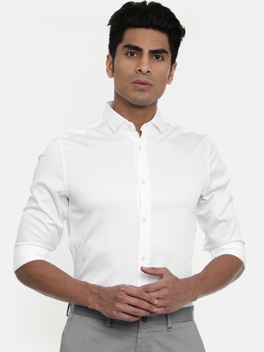 

Jack & Jones Men White Stretch Slim Fit Solid Smart Casual Shirt