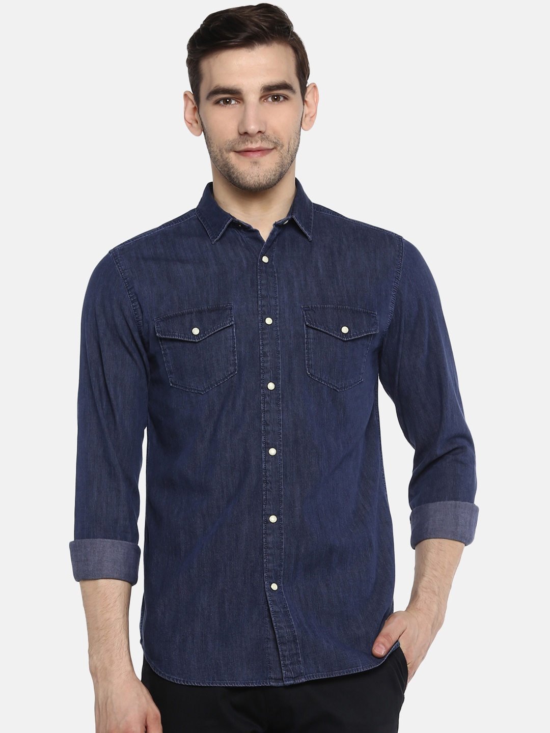 

Jack & Jones Men Navy Blue Regular Fit Denim Casual Shirt