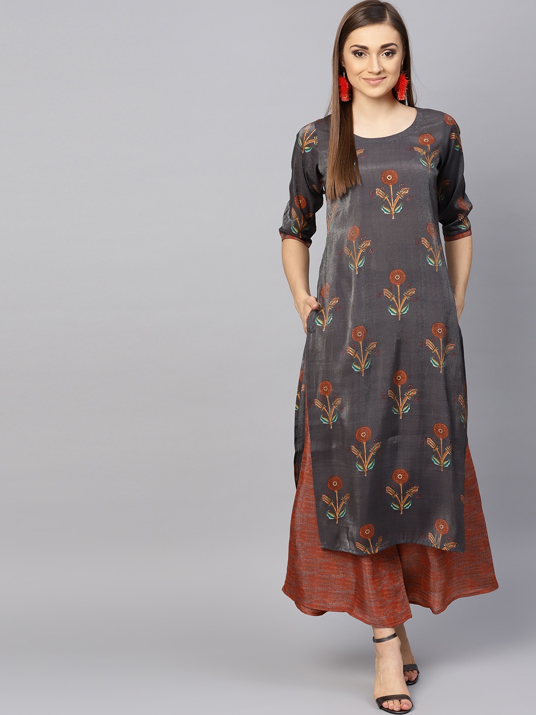 

Libas Women Grey & Brown Printed Kurta with Palazzos