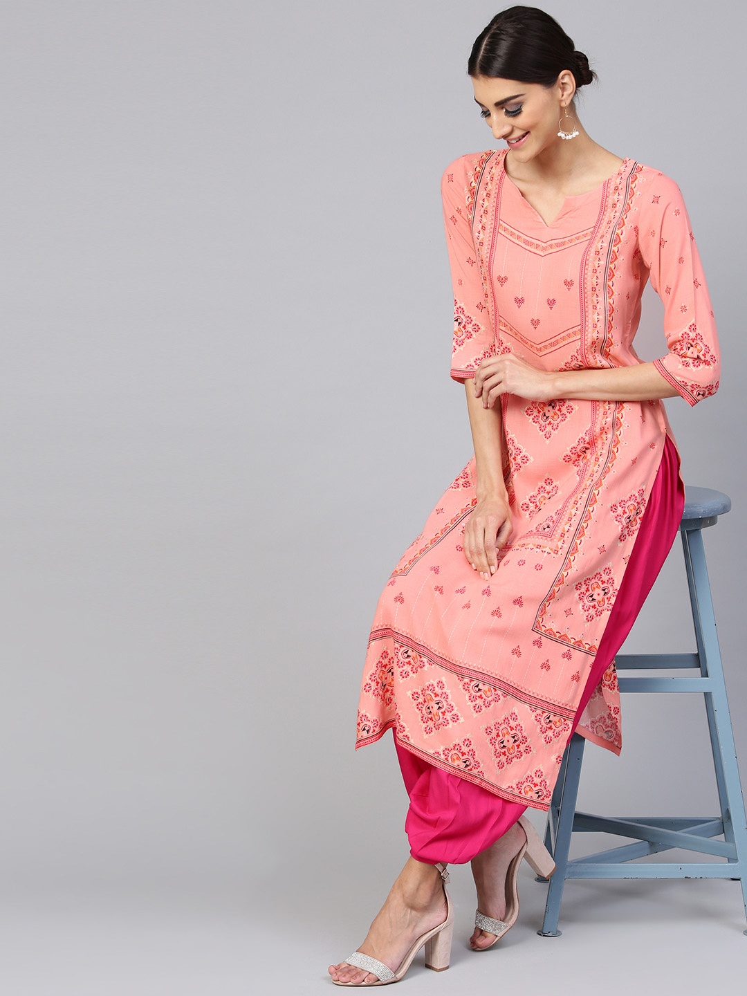 

Libas Women Pink Printed Kurta with Salwar