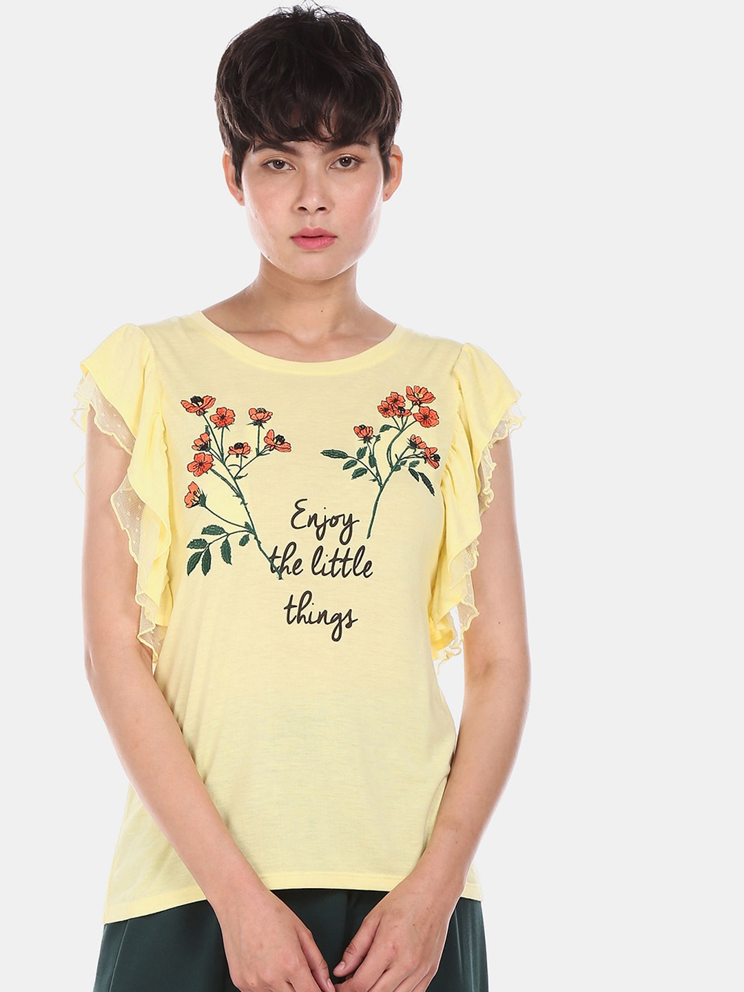 

Sugr Women Yellow Printed Top
