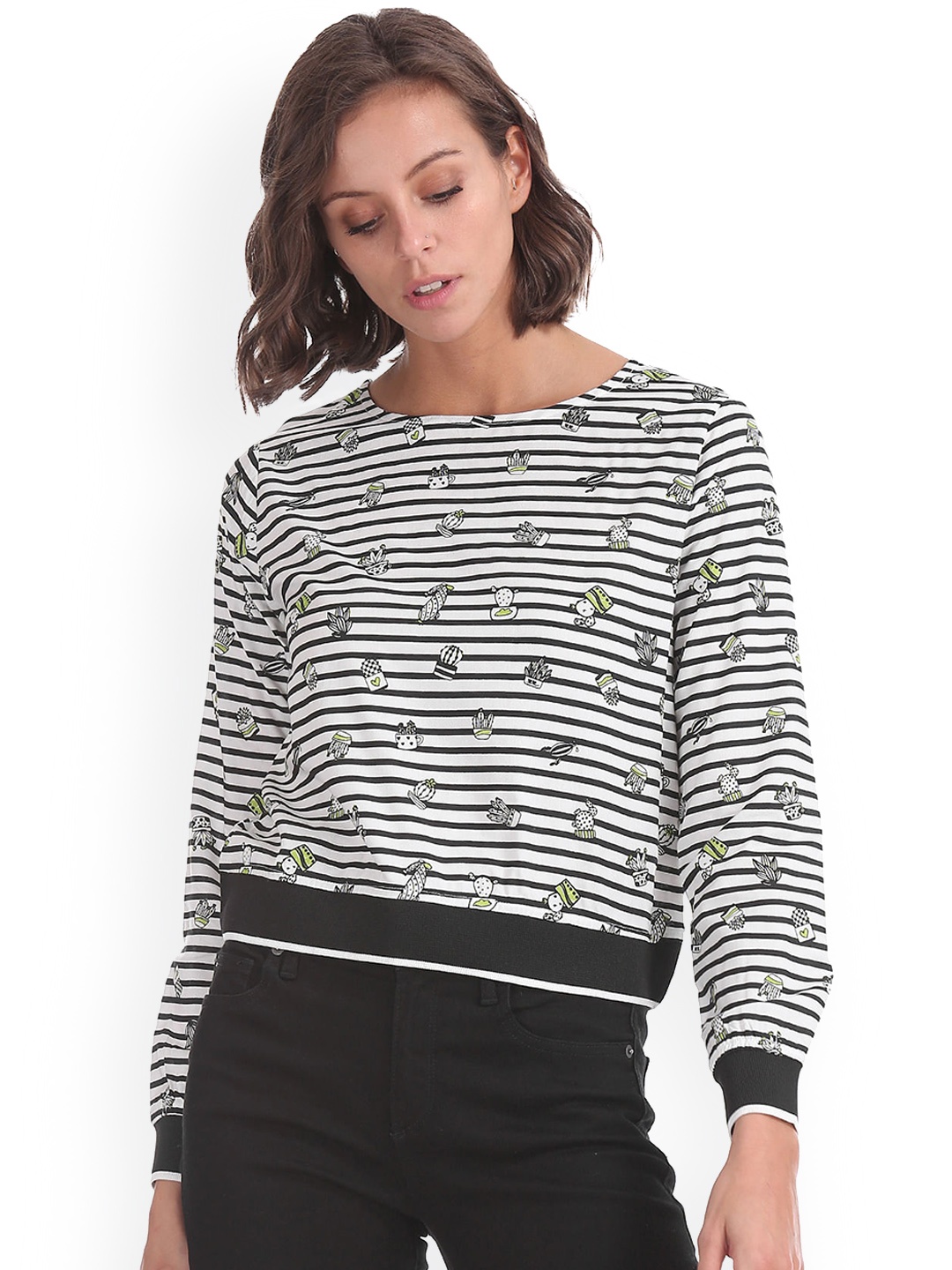 

Sugr Women Black & White Striped Blouson Top