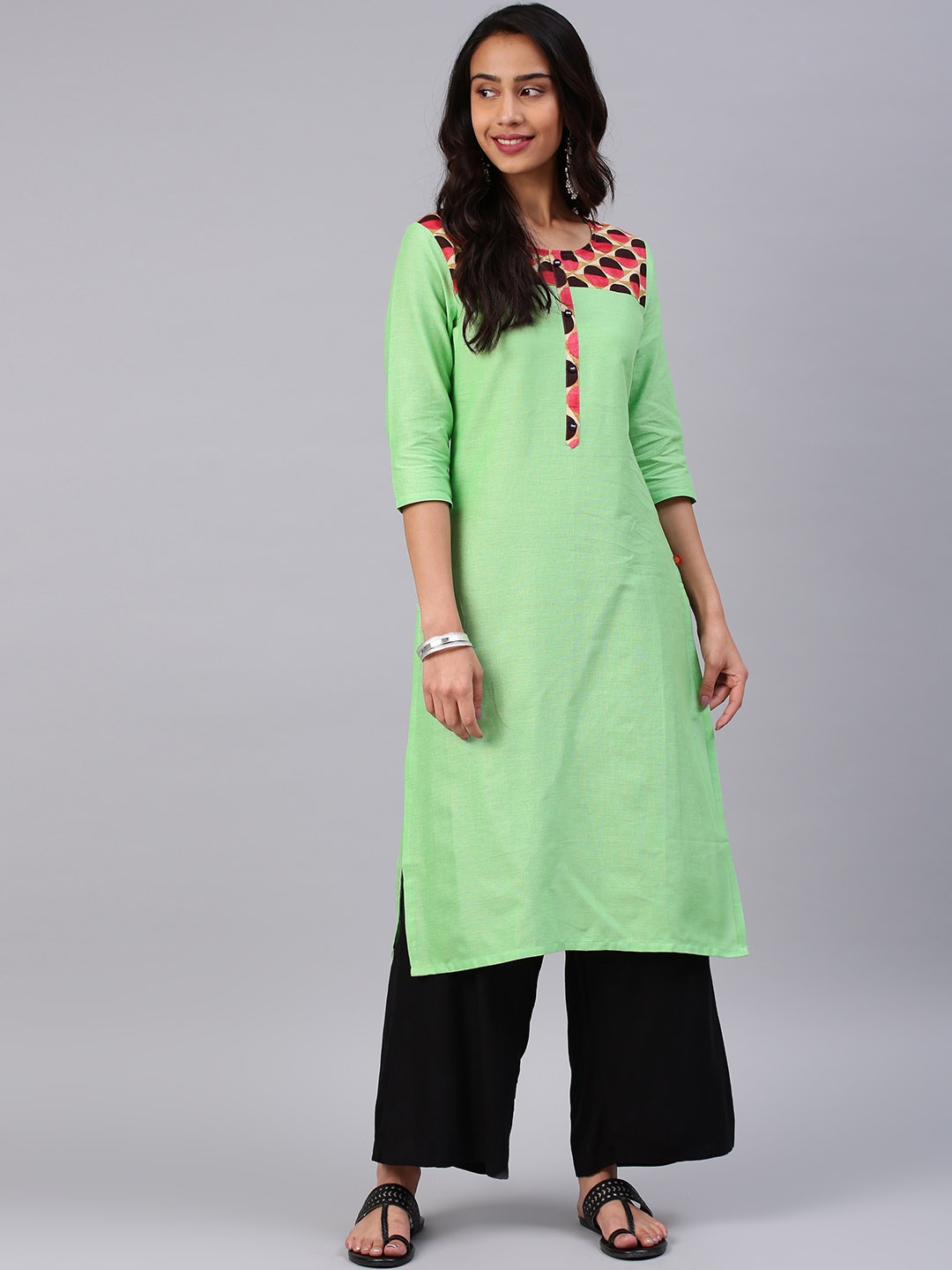 

Alena Women Lime Green Printed Straight Kurta