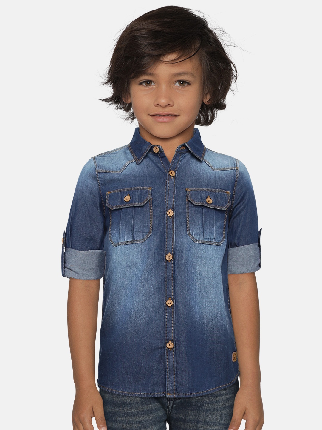 

Allen Solly Junior Boys Blue Regular Fit Faded Denim Shirt
