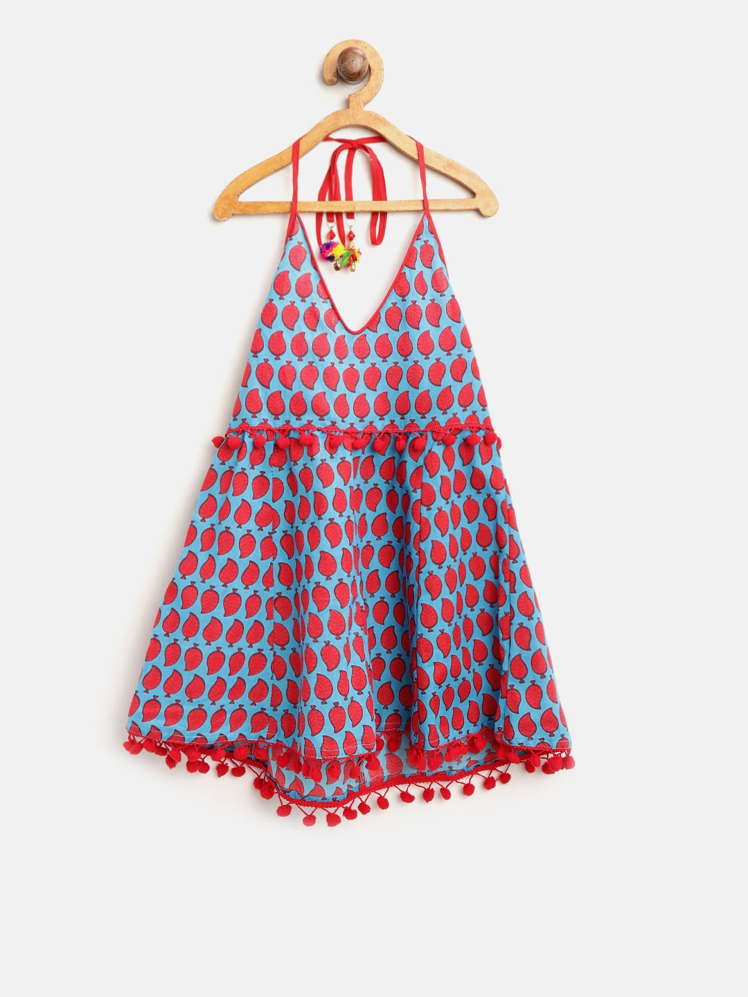 

BownBee Girls Blue & Red Printed Empire Dress