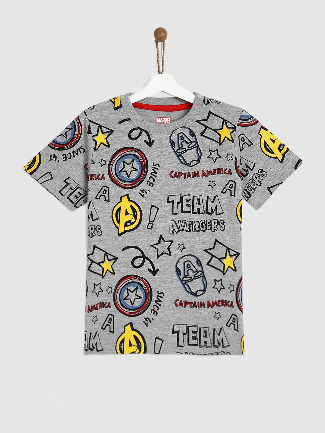 

YK Marvel Boys Grey Printed Round Neck Pure Cotton T-shirt