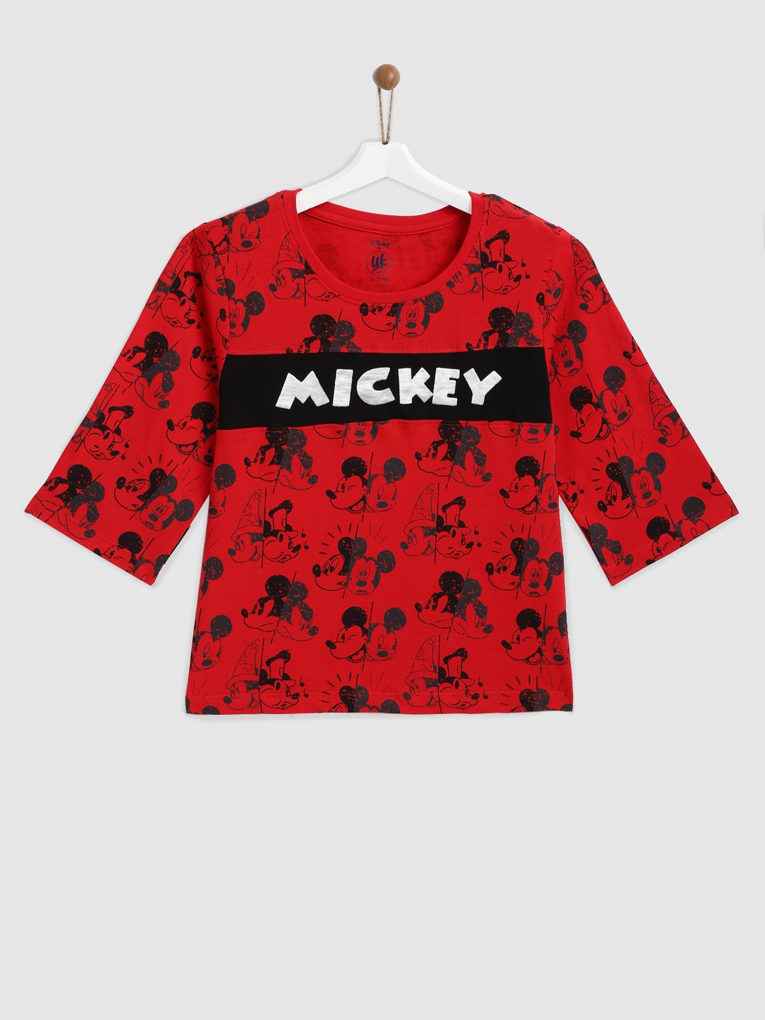 

YK Disney Girls Red & Black Printed Round Neck T-shirt
