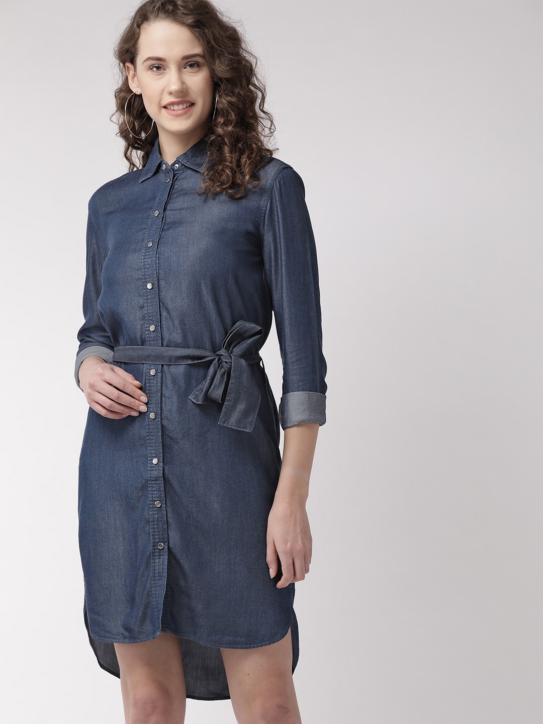 

Tommy Hilfiger Women Navy Blue Solid Shirt Dress With Belt