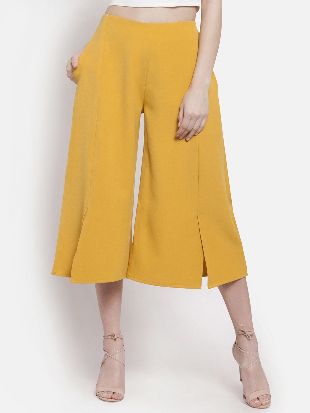 

Martini Women Mustard Yellow Flared Solid Culottes