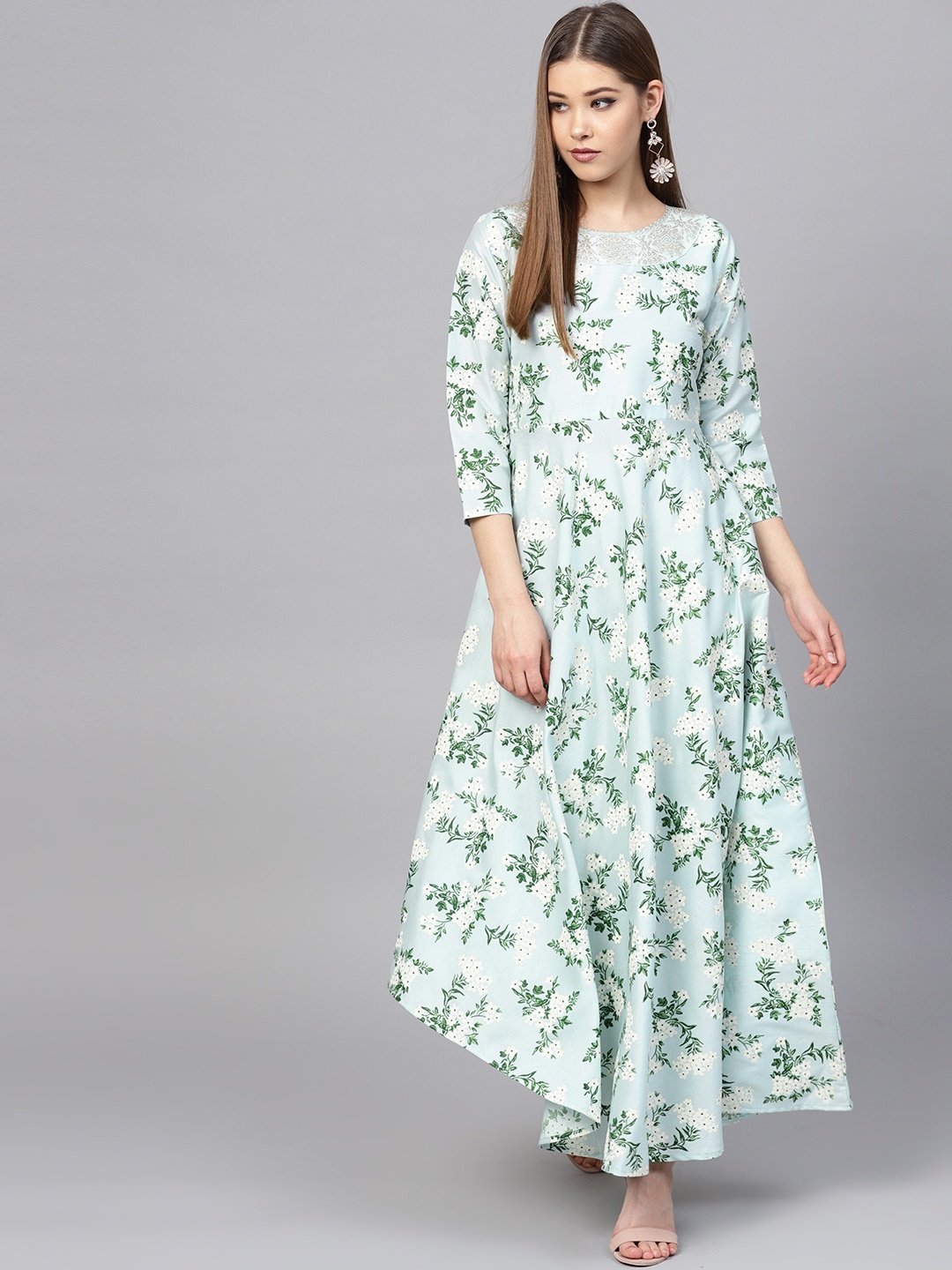 

Ahalyaa Women Blue & Green Floral Print Anarkali Kurta