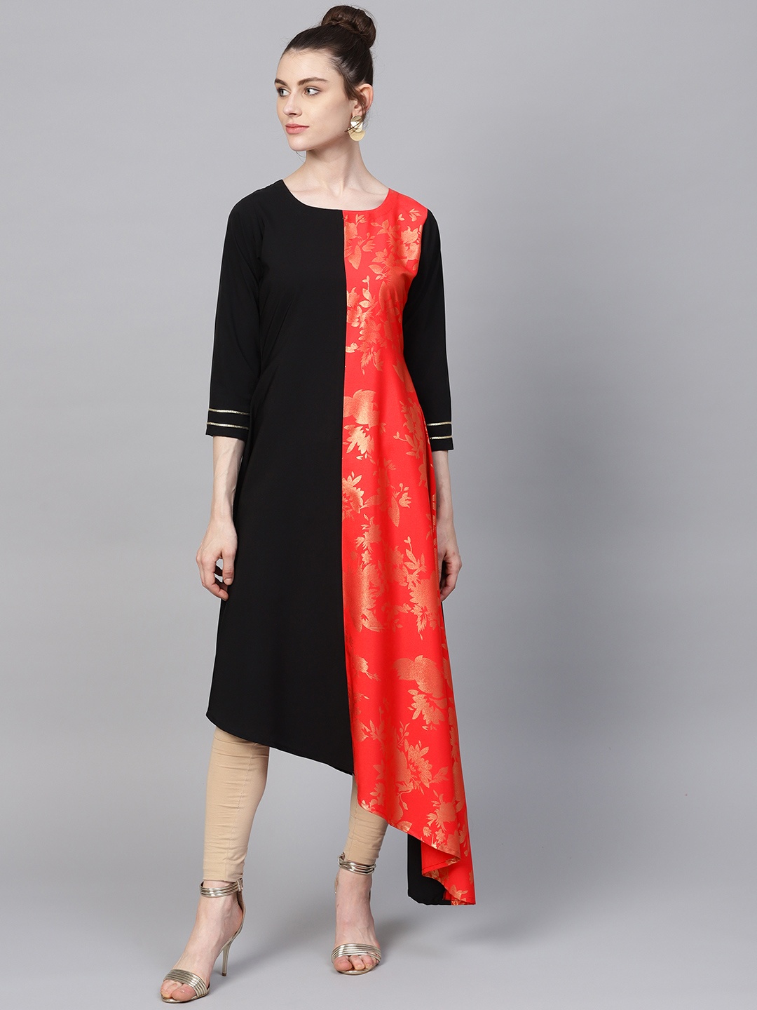 

Ahalyaa Women Black & Red Printed A-Line Kurta