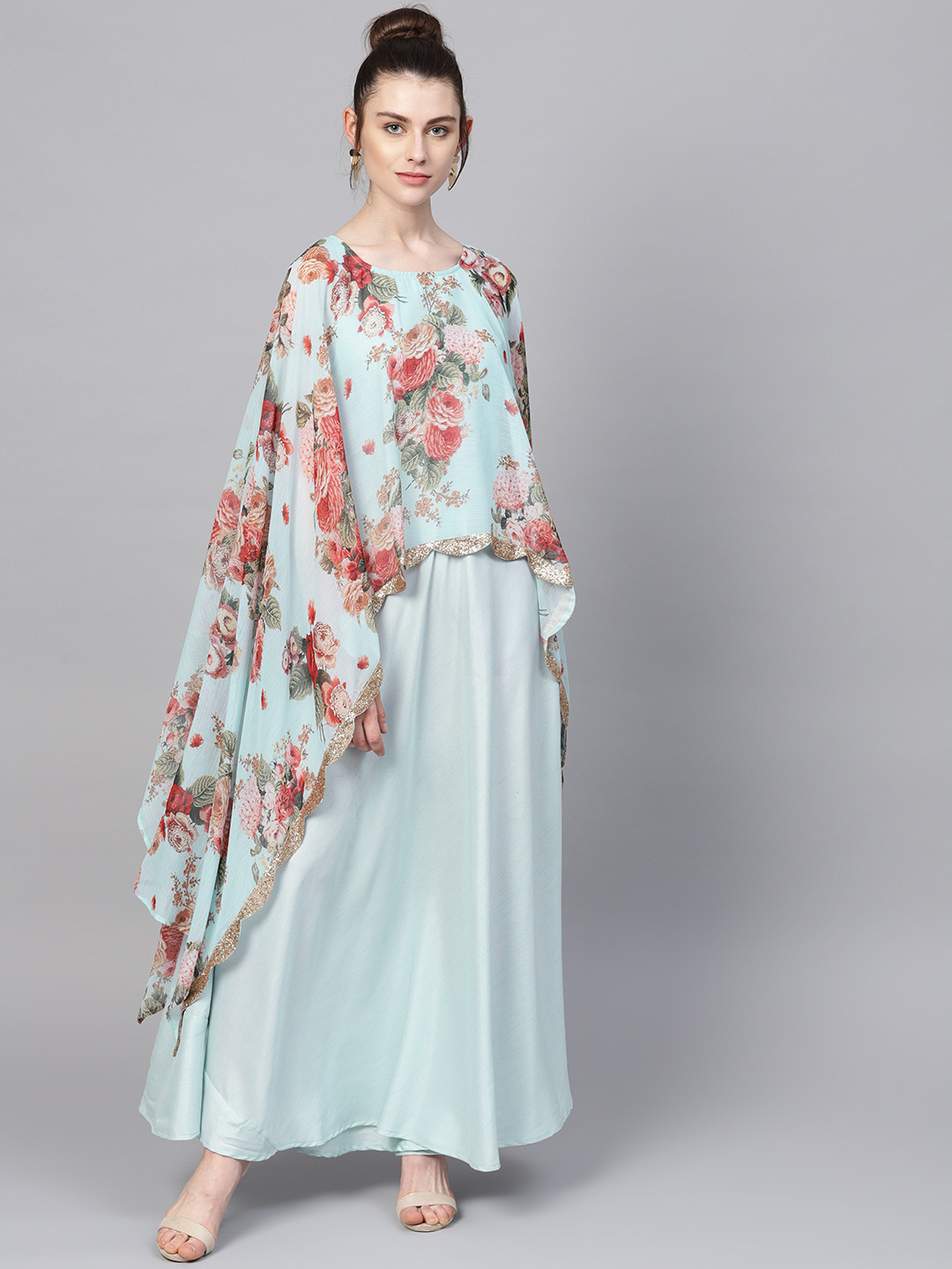 

Ahalyaa Women Blue & Red Digital Printed Layered Maxi Dress