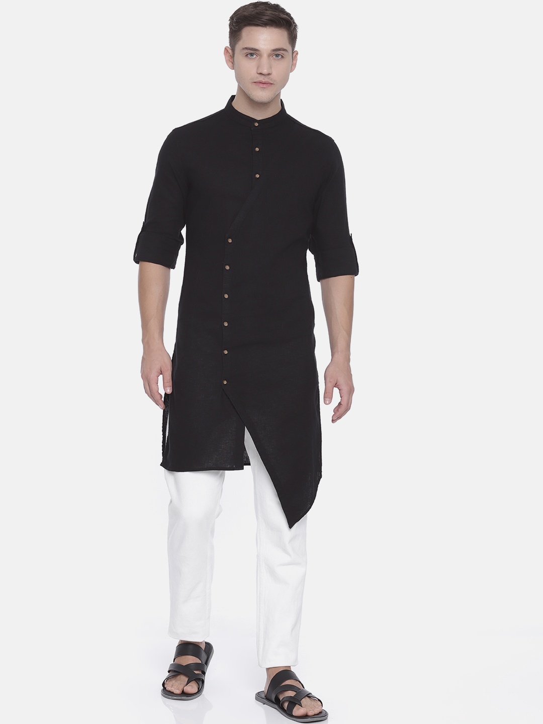 

Freehand Men Black Solid Straight Kurta