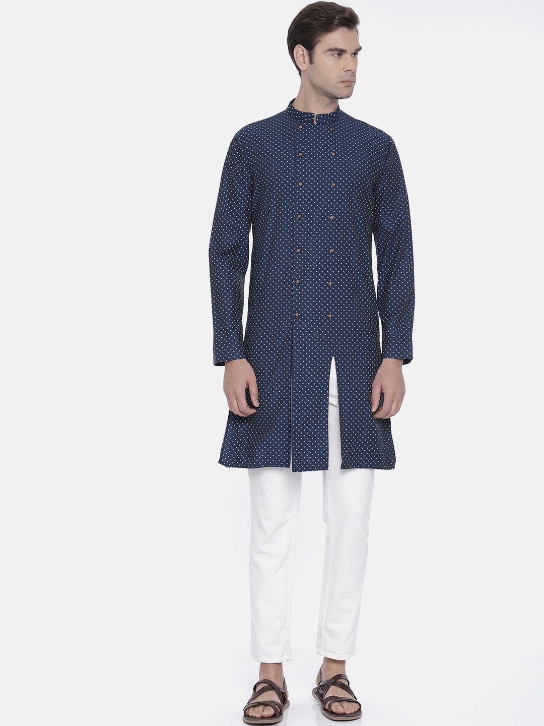 

Freehand Men Navy Blue Printed Straight Kurta