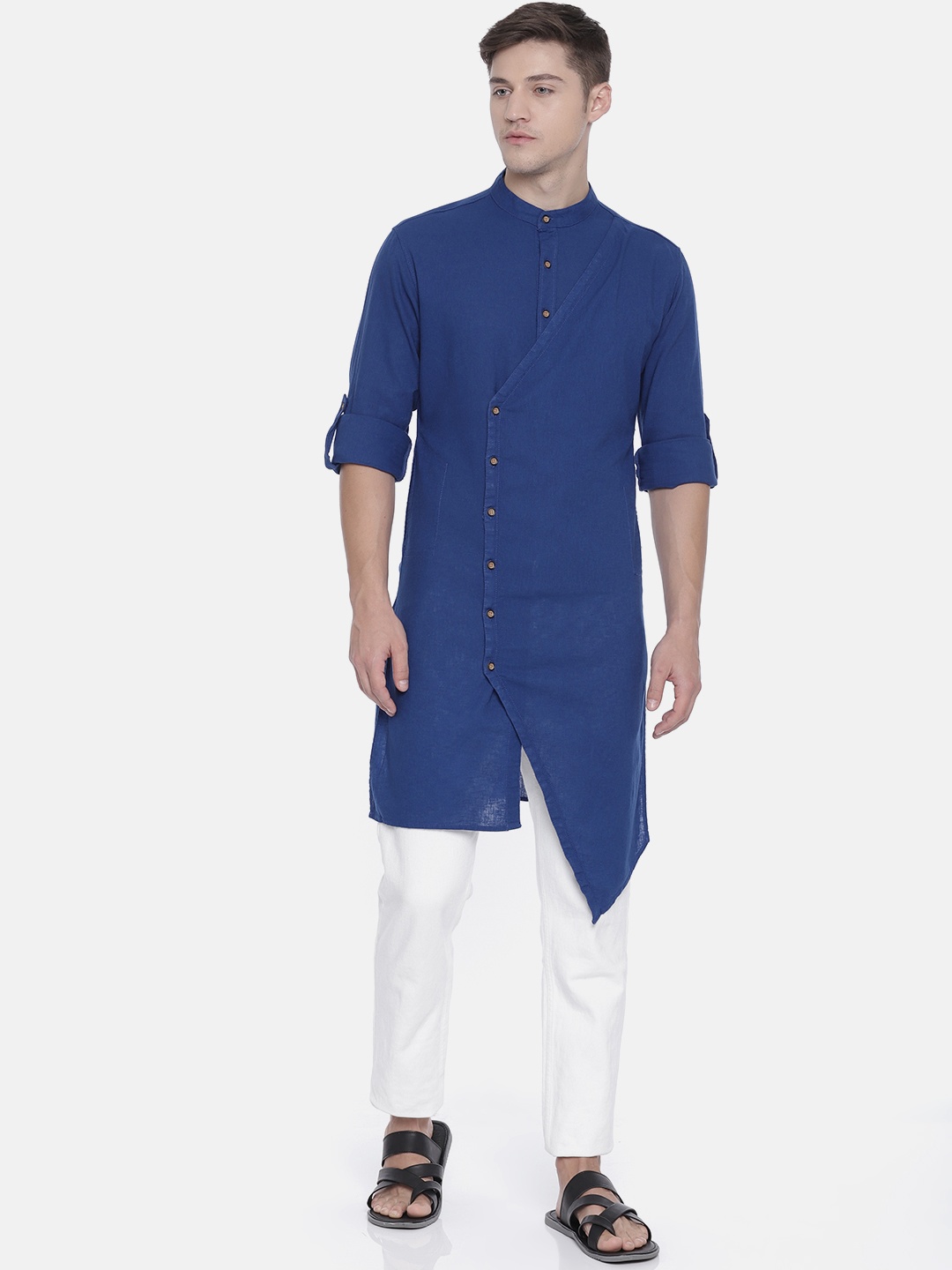 

Freehand Men Blue Solid Straight Kurta