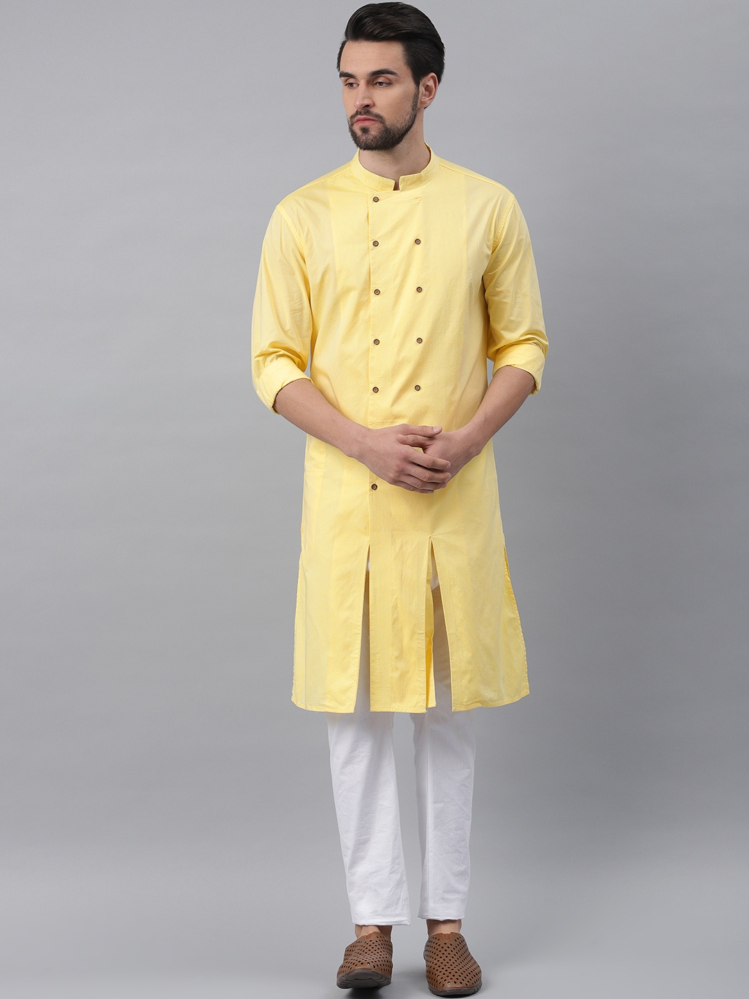 

Freehand Men Yellow Solid Straight Kurta