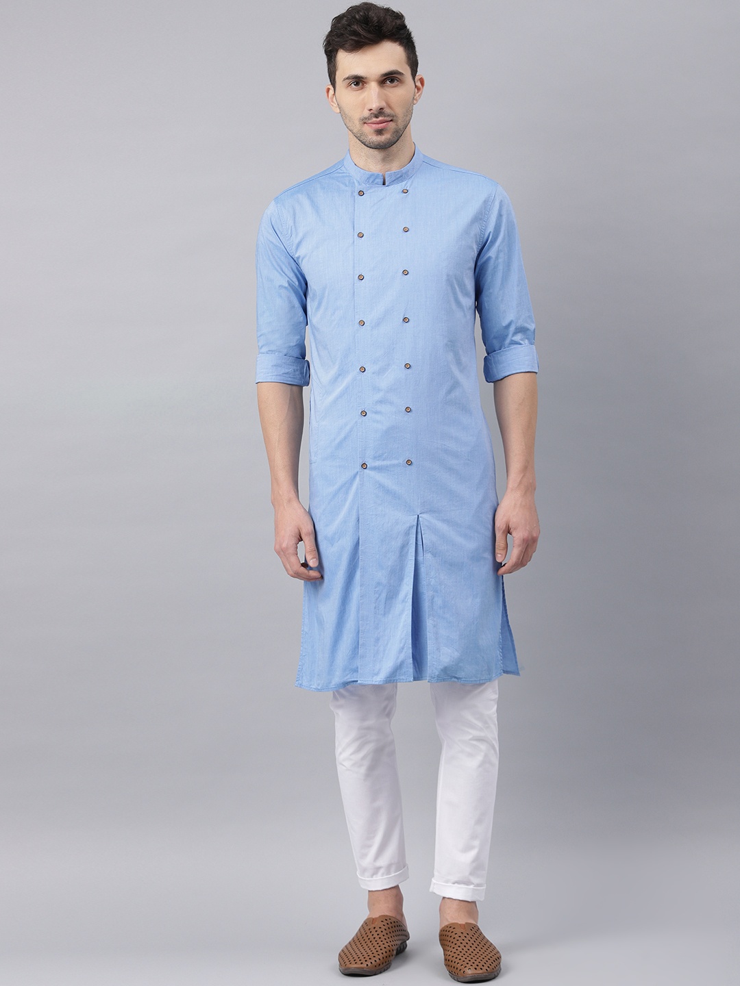 

Freehand Men Blue Solid Straight Kurta