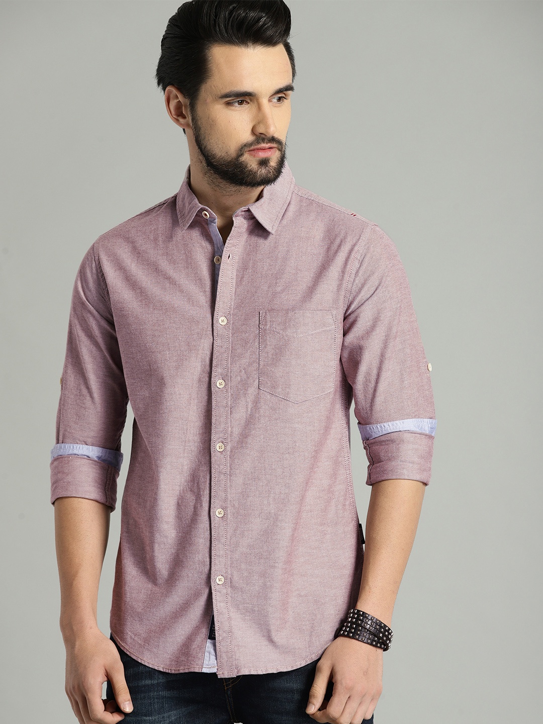 

Roadster Men Maroon & White Regular Fit Self Design Sustainable Casual Shirt