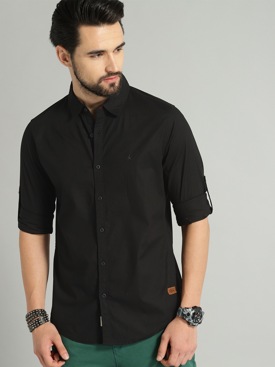 

Roadster Men Black Regular Fit Solid Casual Shirt