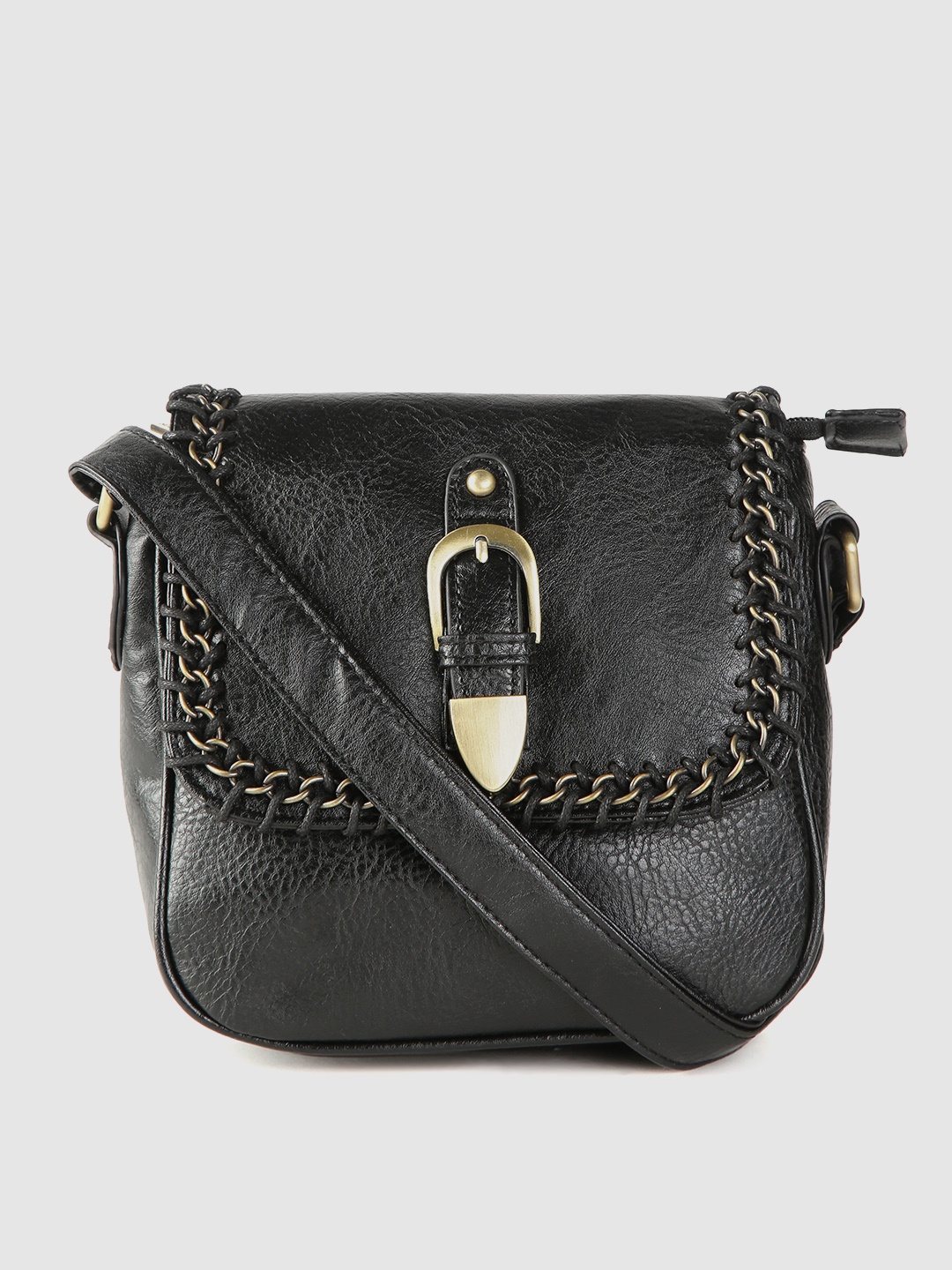 

Lino Perros Black Solid Sling Bag with Buckle Detail