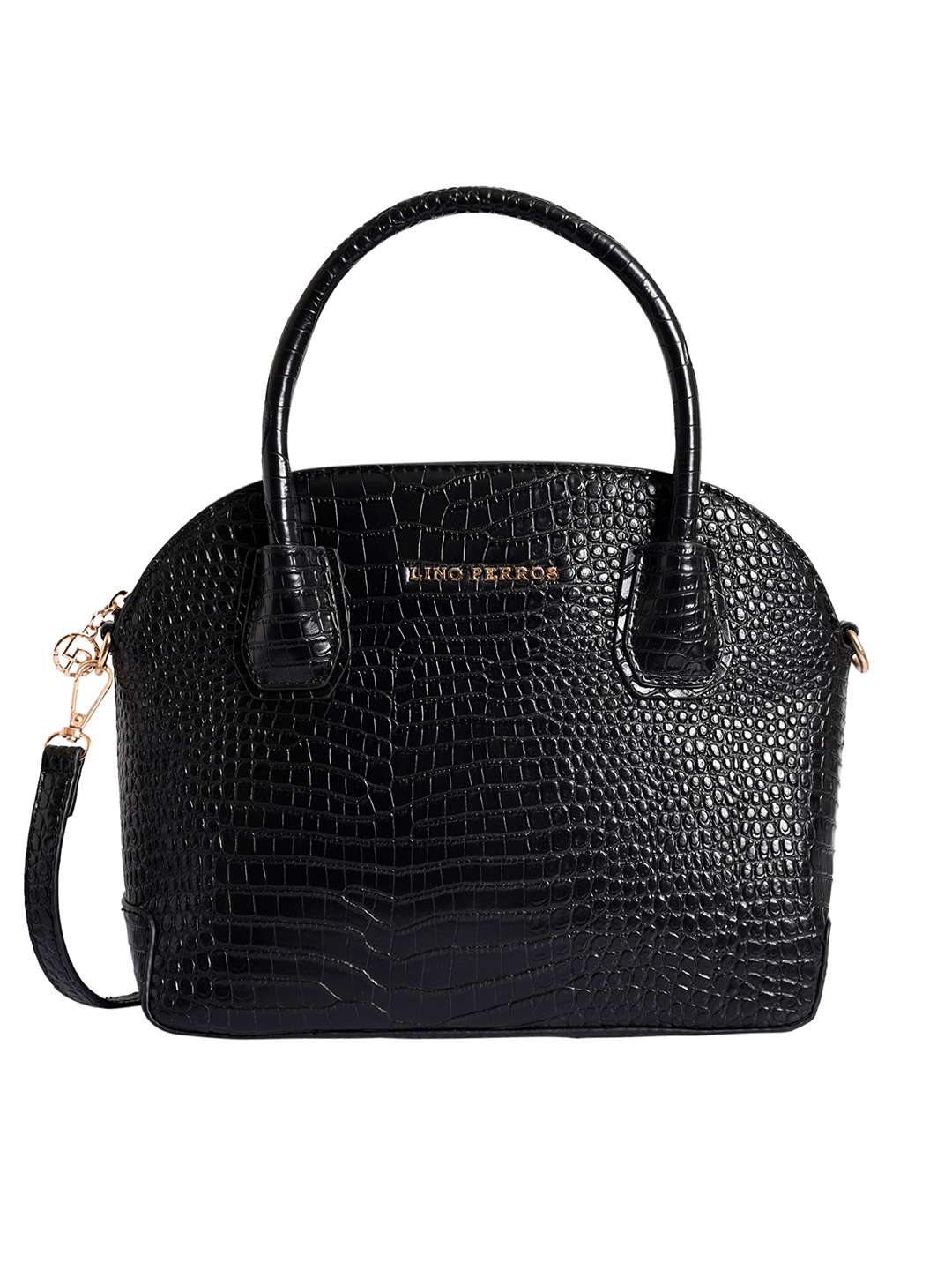 

Lino Perros Black Croc-Textured Handheld Bag