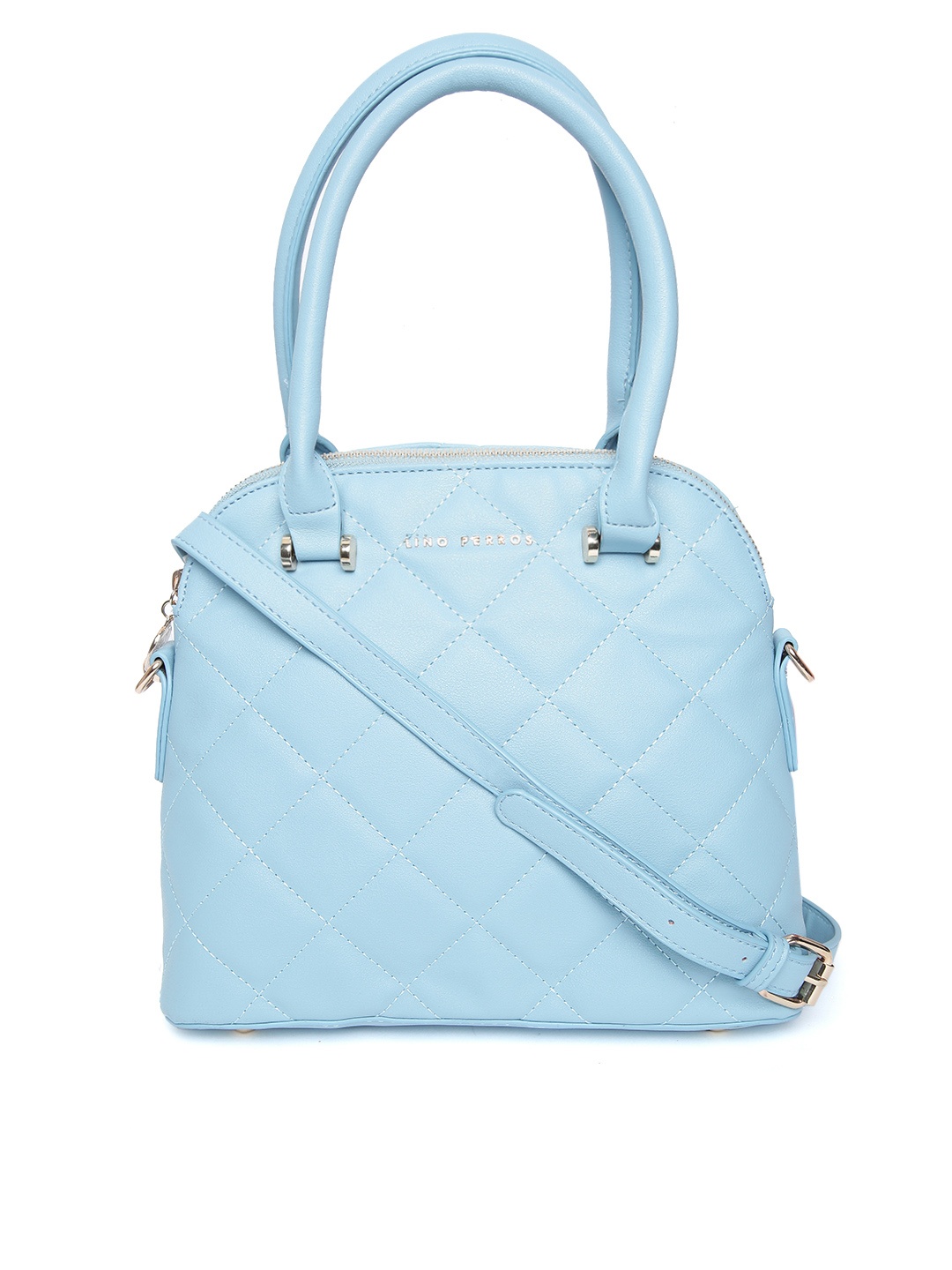

Lino Perros Blue Quilted Handheld Bag with Detachable Sling Strap