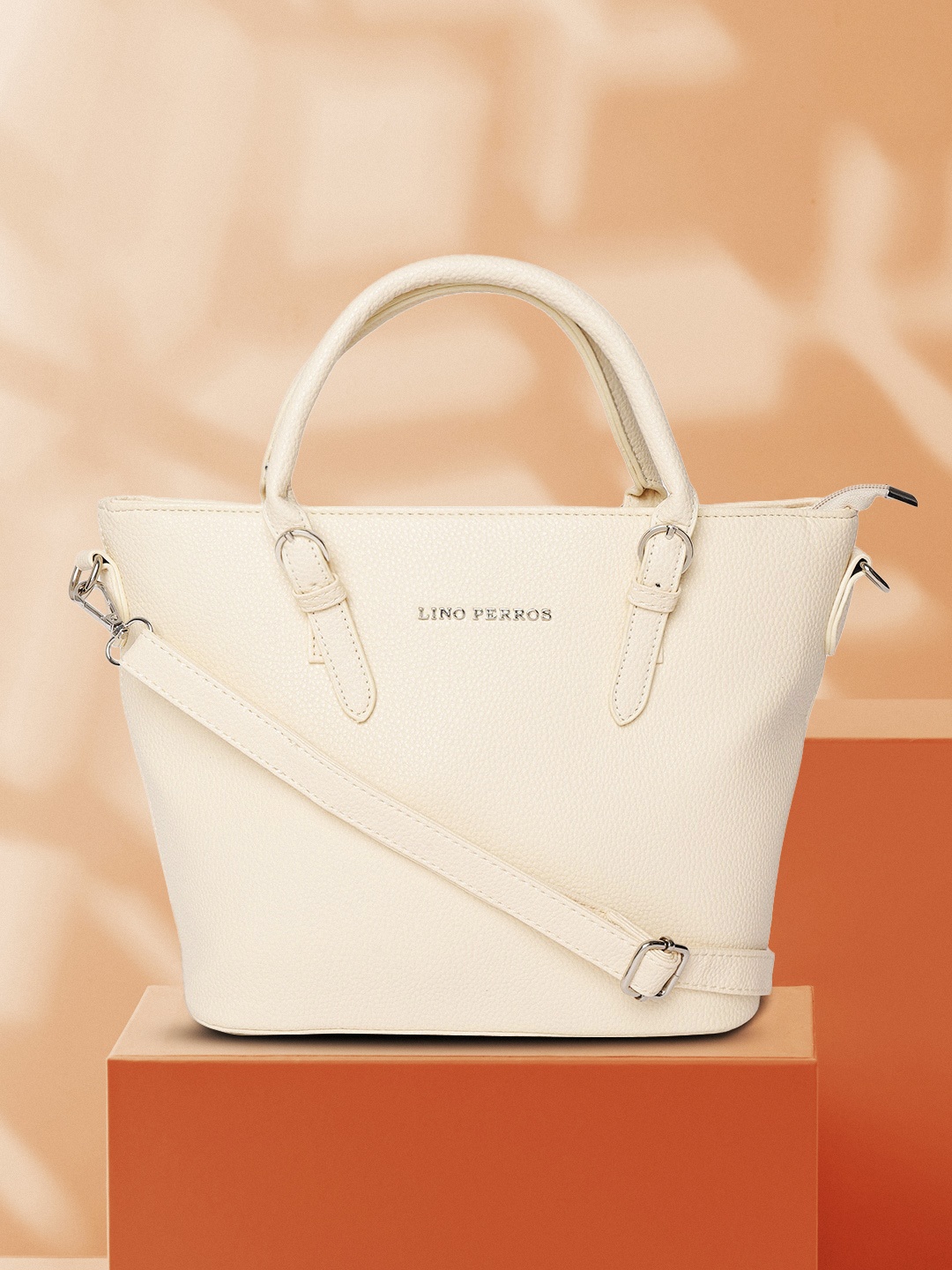 

Lino Perros Off-White Solid Handheld Bag with Detachable Sling Strap