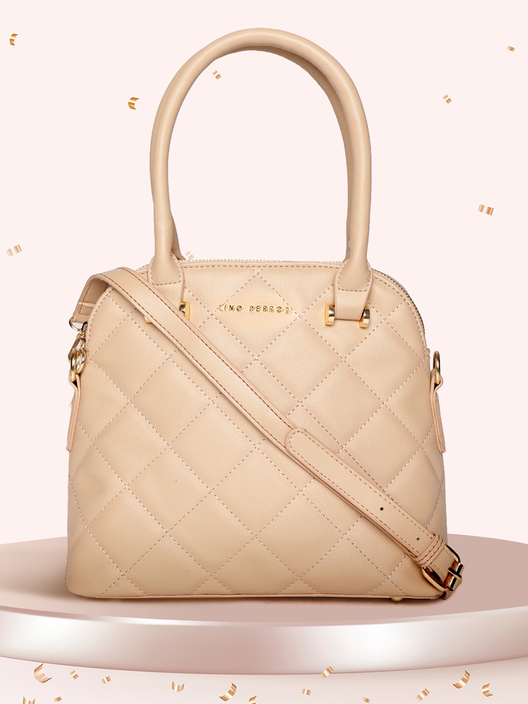 

Lino Perros Peach-Coloured Quilted Handheld Bag