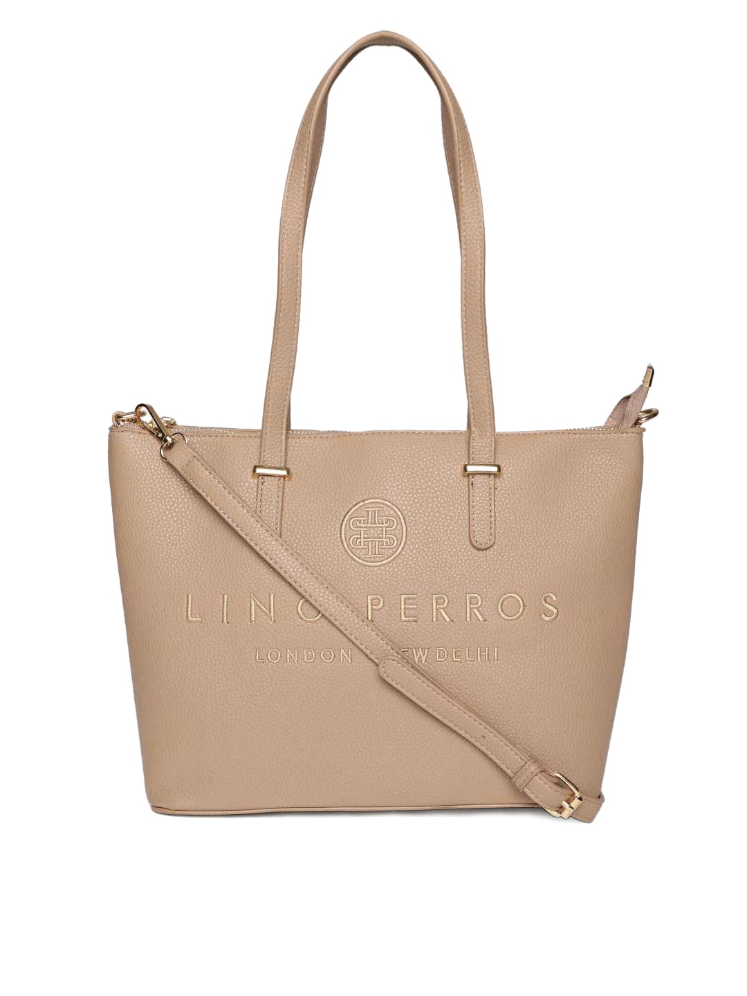 

Lino Perros Beige Solid Shoulder Bag with Embroidered Detail