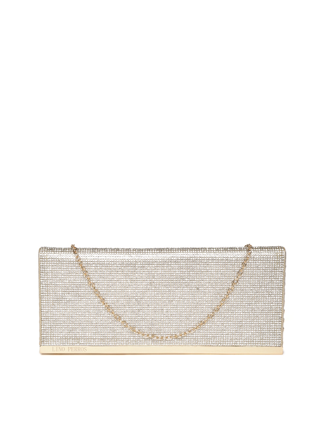 

Lino Perros Gold-Toned Embellished Clutch with Detachable Sling Strap