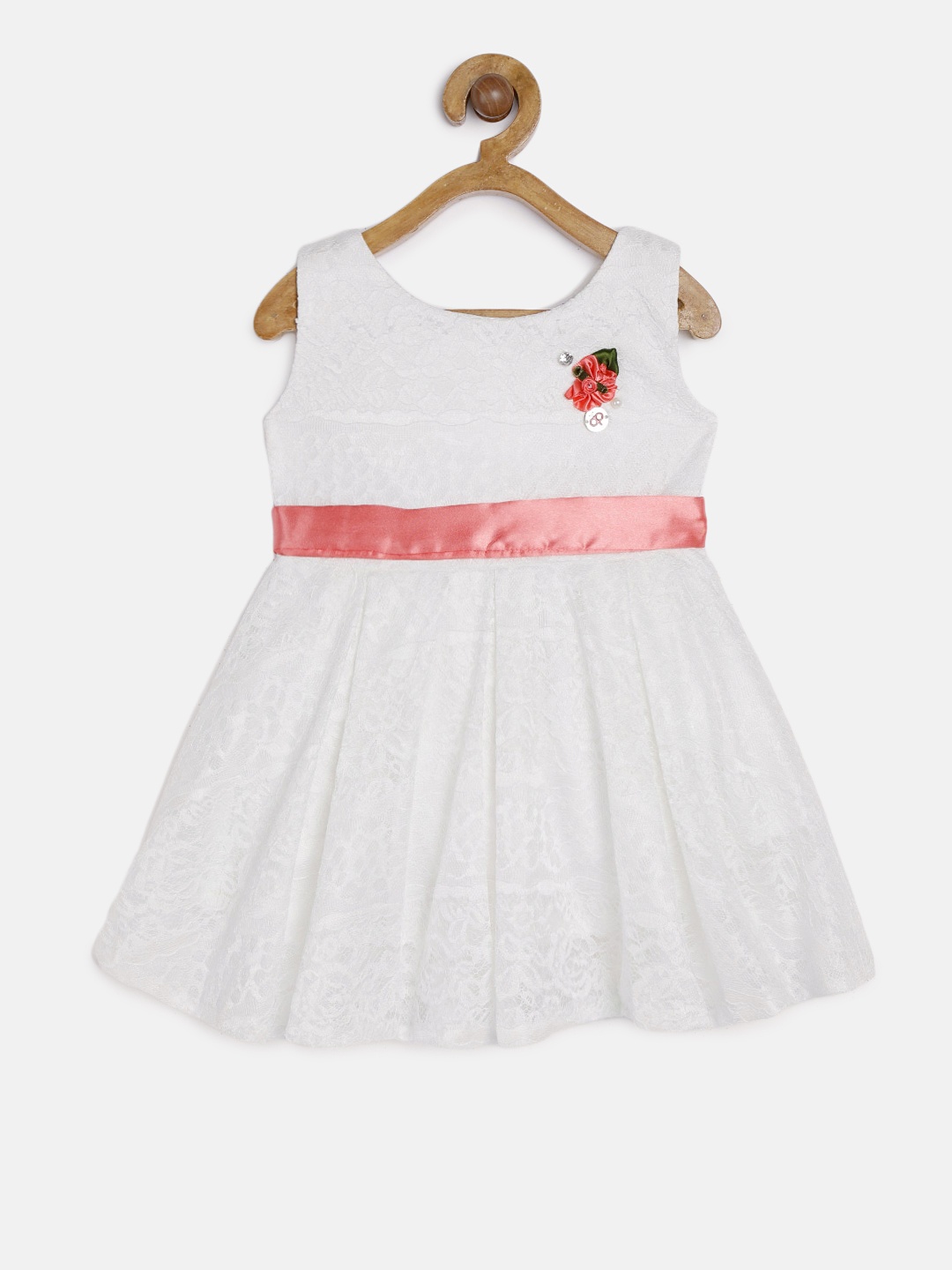 

Peppermint Girls Off-White Self Design Fit and Flare Dress