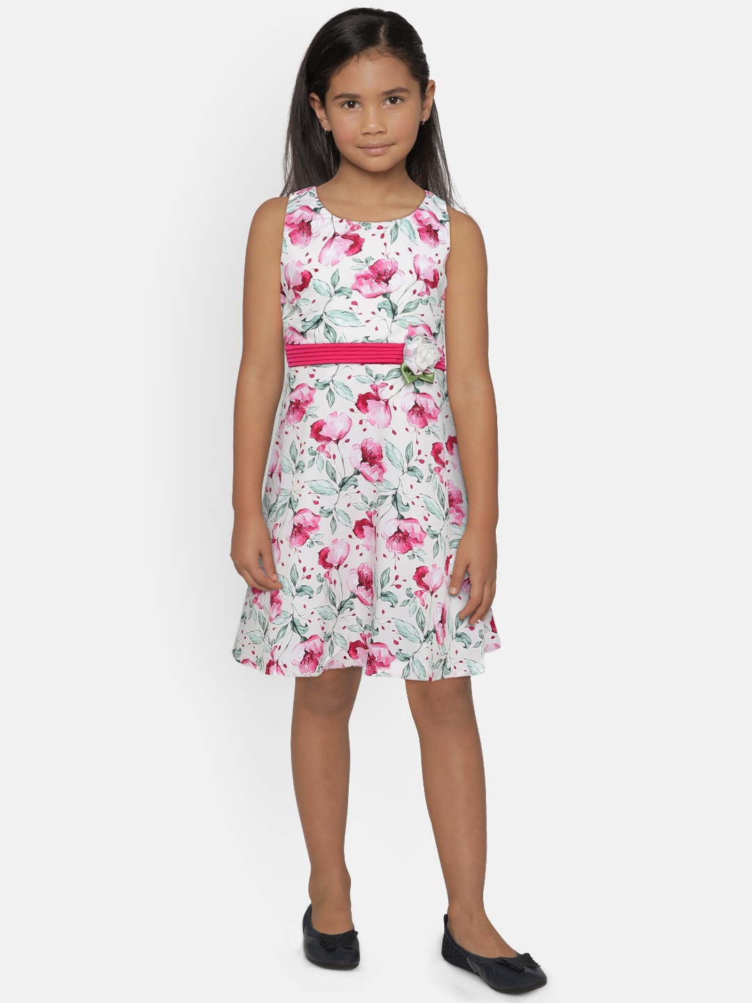

Peppermint Girls Fuchsia & White Printed Fit and Flare Dress