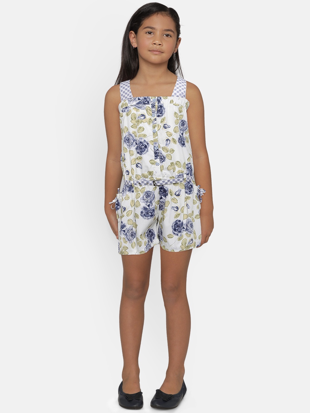 

Peppermint Girls Blue & White Printed Playsuit