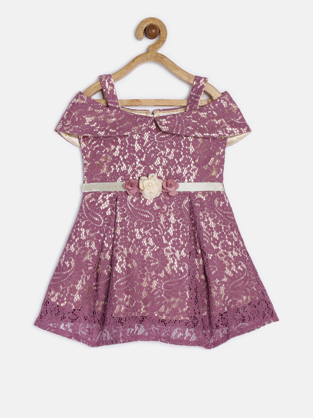 

Peppermint Girls Mauve Self Design Fit and Flare Dress