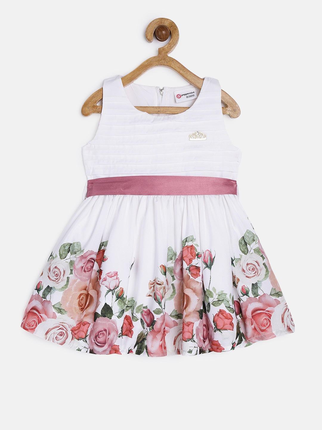 

Peppermint Girls Off-White & Pink Printed Fit and Flare Dress