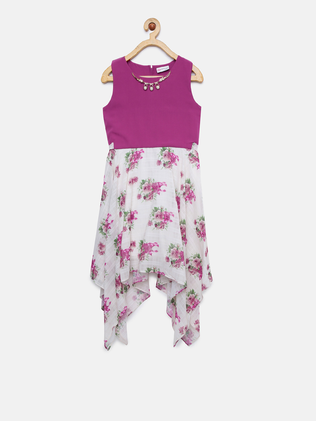 

Peppermint Girls Purple & Off-White Printed Fit and Flare Dress