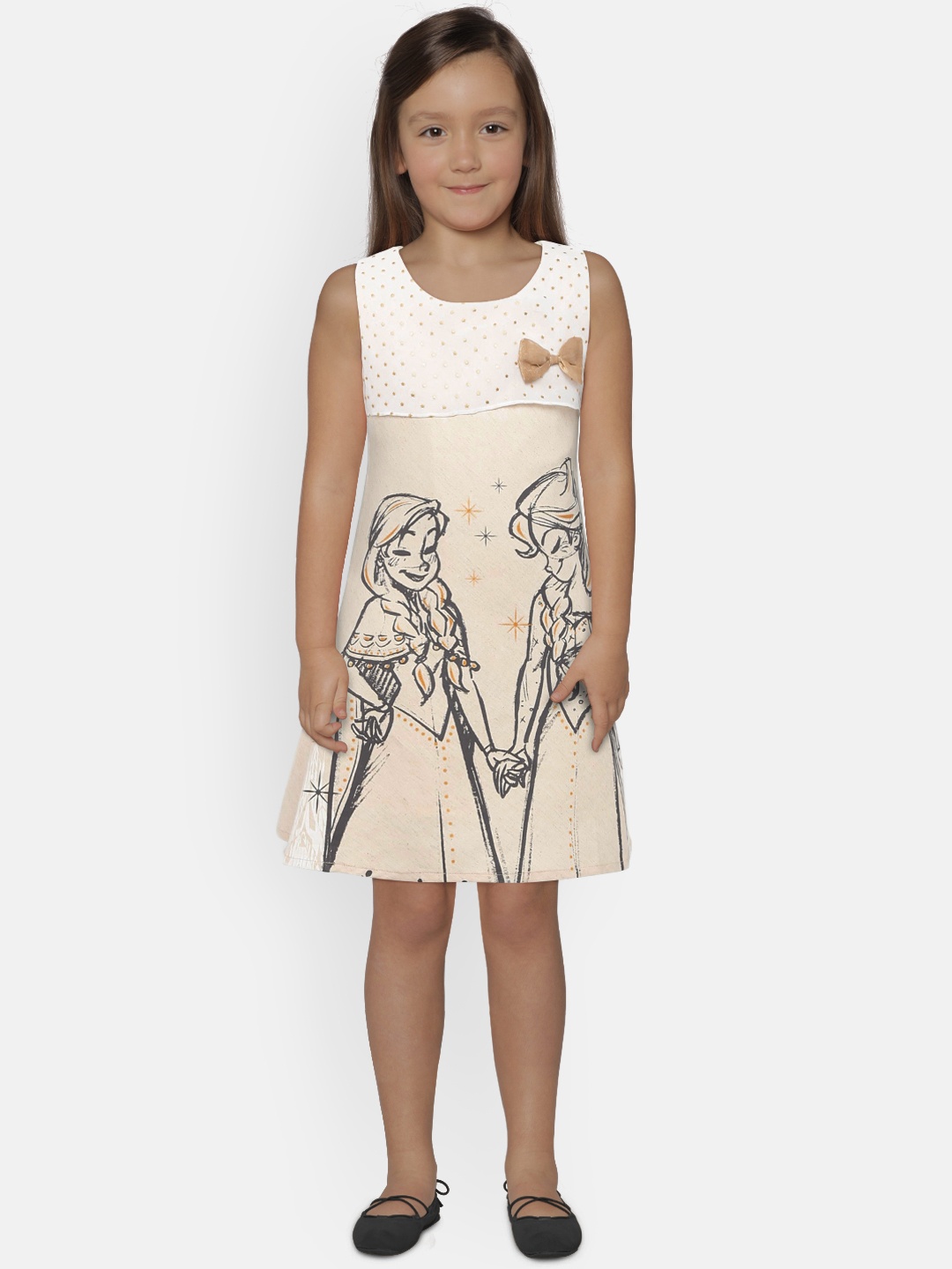 

Peppermint Girls Beige Printed A-Line Dress