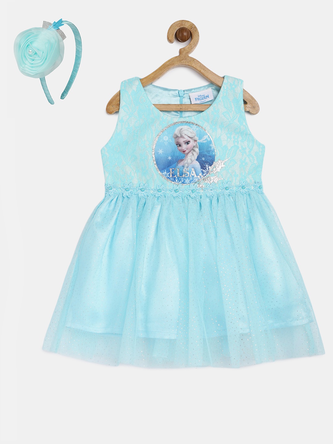 

Peppermint Girls Blue Printed Fit and Flare Dress with Hairband