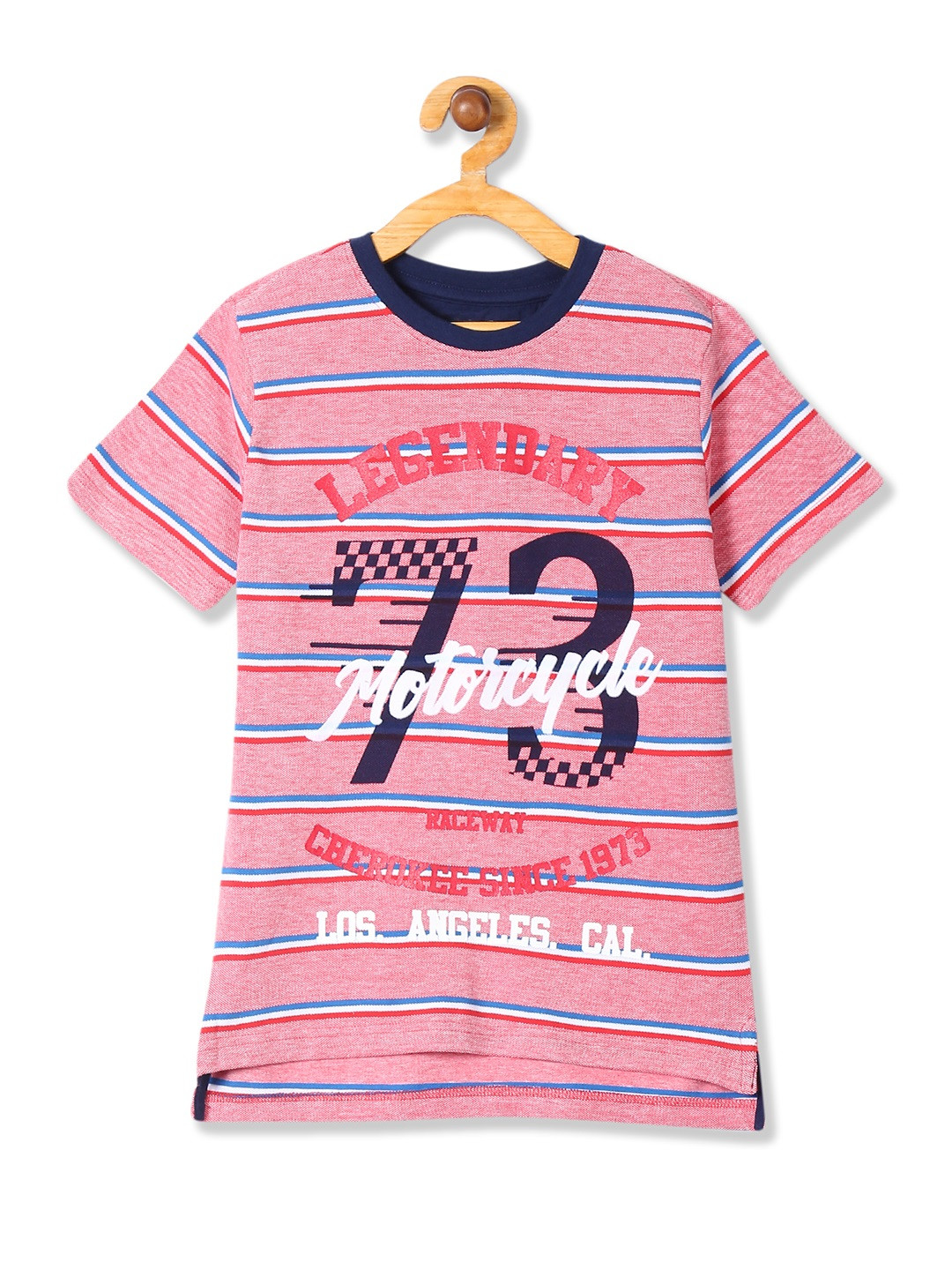 

Cherokee Boys Pink Striped Round Neck Pure Cotton T-shirt