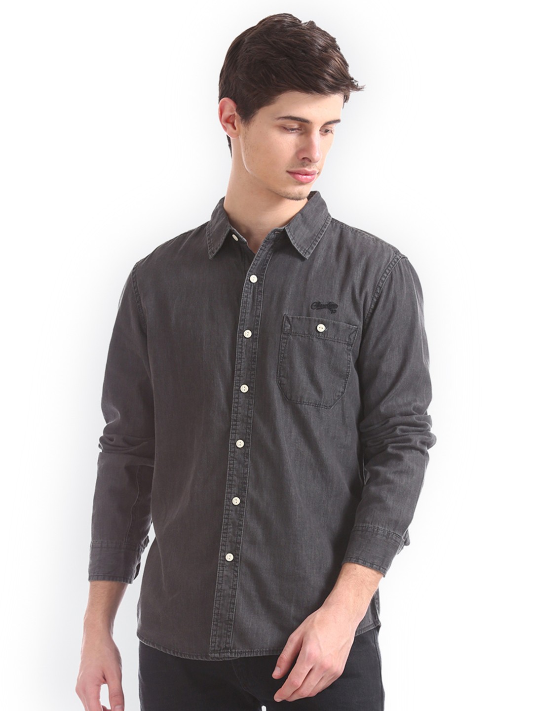 

Cherokee Men Charcoal Regular Fit Solid Casual Shirt