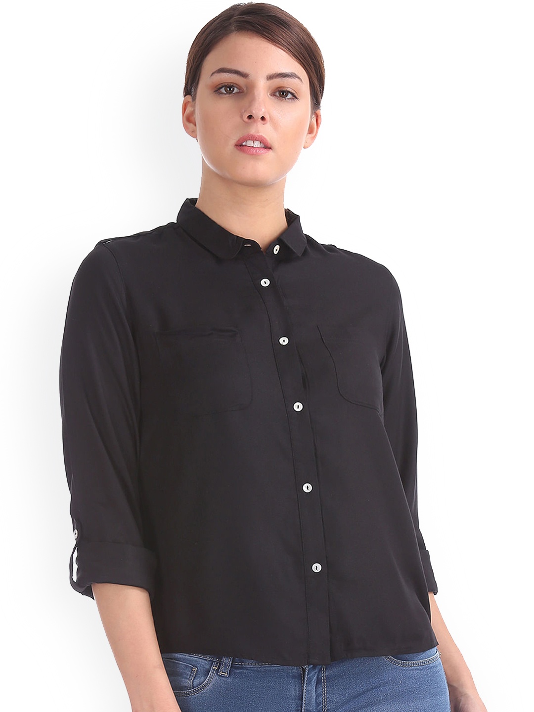 

Sugr Women Black Regular Fit Solid Casual Shirt