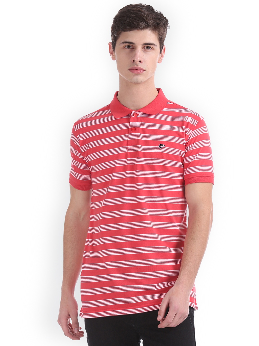 

Ruggers Men Pink Striped Polo Collar T-shirt