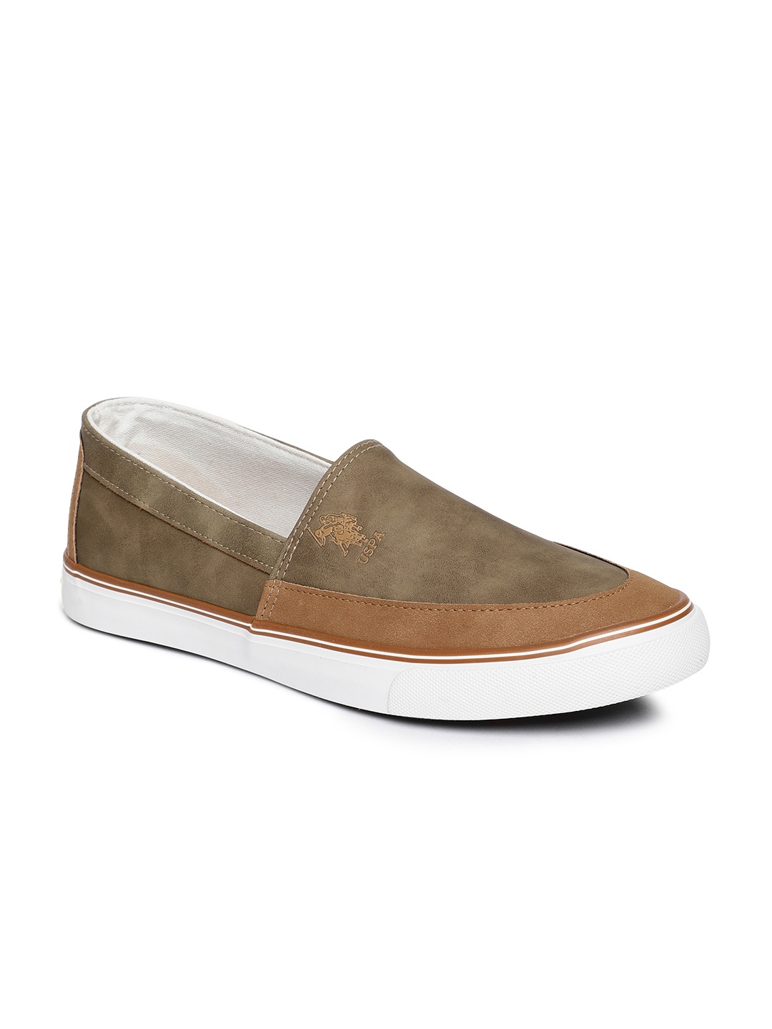 

U.S. Polo Assn. Men Brown & Olive Green Slip-On Sneakers