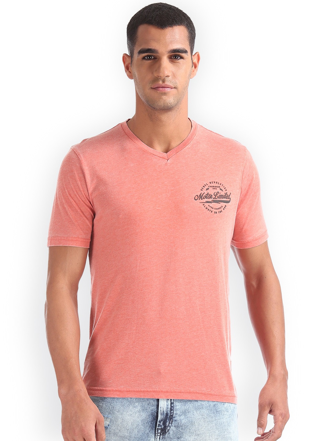 

Cherokee Men Pink Printed V-Neck T-shirt