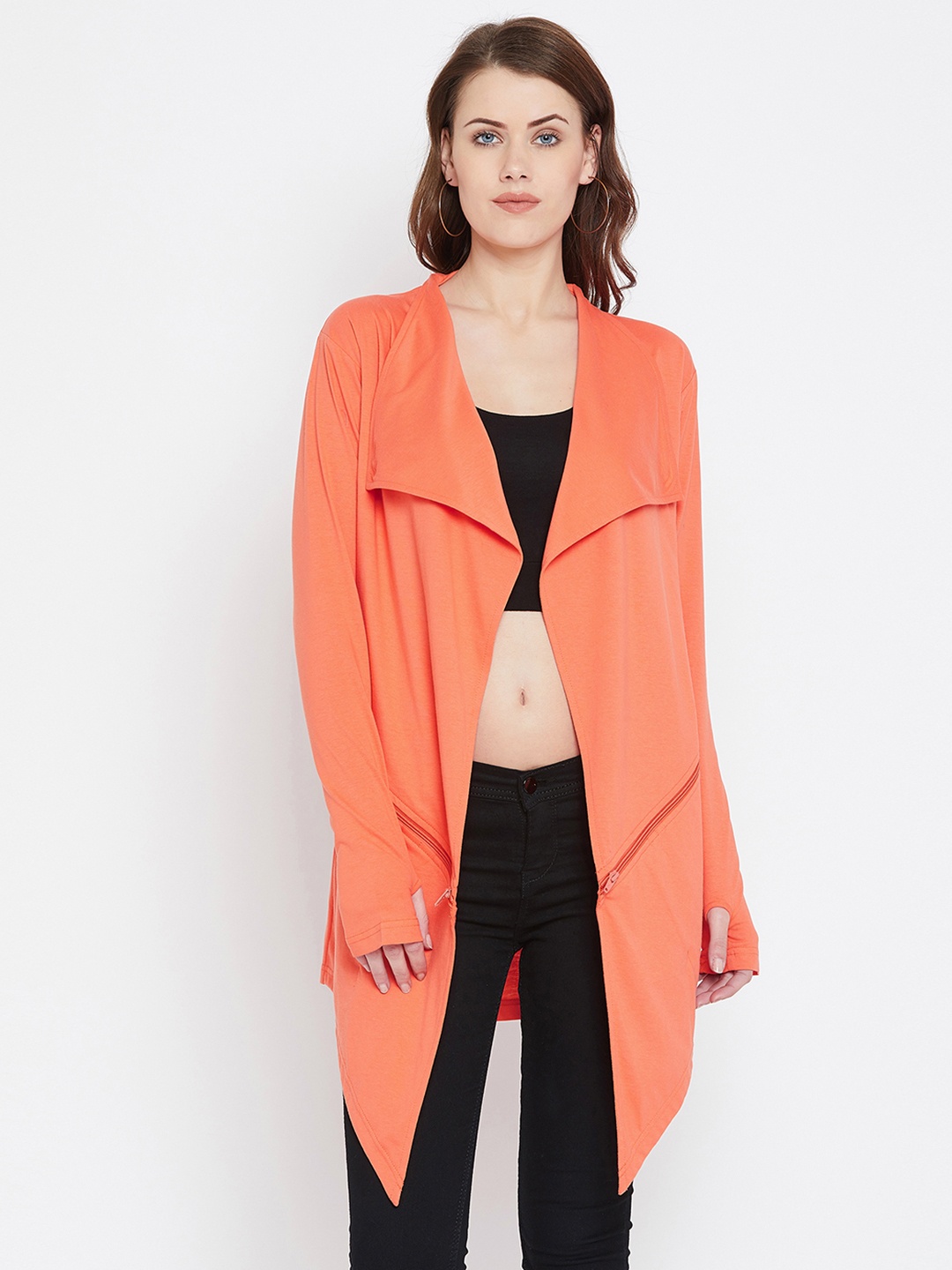 

Hypernation Coral Solid Open Front Longline Shrug