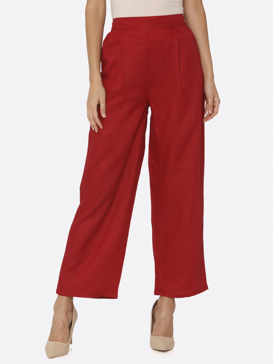 

shiloh Women Red Solid Wide Leg Palazzos