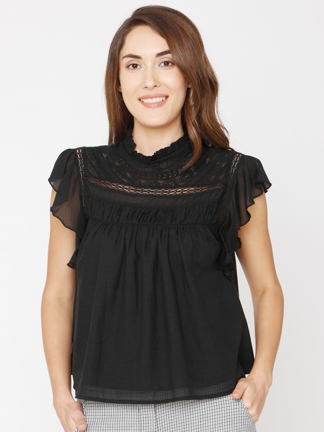 

Vero Moda Women Black Self Design Top