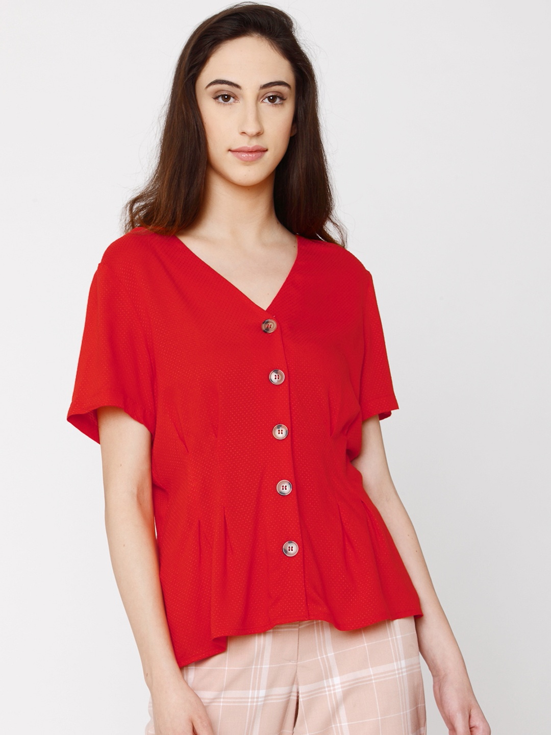 

Vero Moda Women Red Self Design A-Line Top